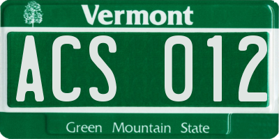 VT license plate ACS012