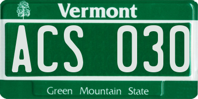 VT license plate ACS030