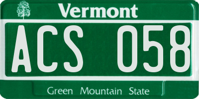 VT license plate ACS058