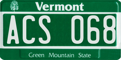 VT license plate ACS068