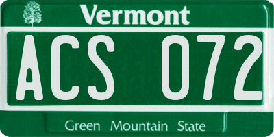VT license plate ACS072