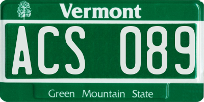 VT license plate ACS089