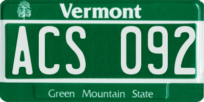 VT license plate ACS092