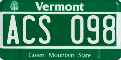 VT license plate ACS098