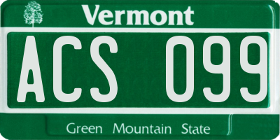 VT license plate ACS099