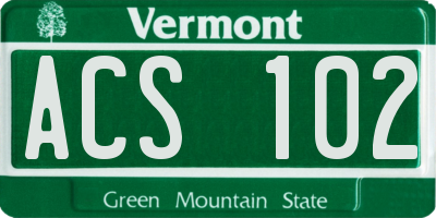 VT license plate ACS102