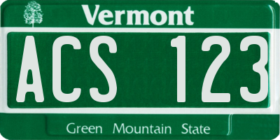 VT license plate ACS123