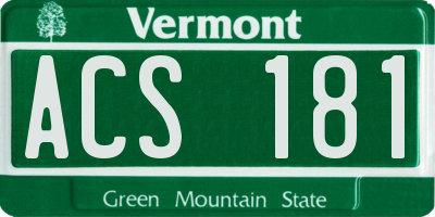 VT license plate ACS181