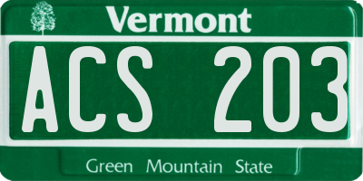 VT license plate ACS203