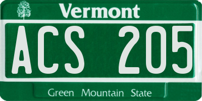 VT license plate ACS205