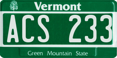 VT license plate ACS233
