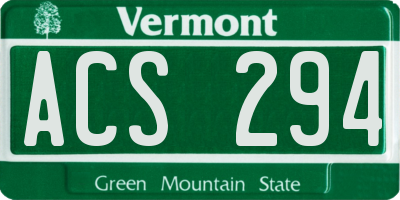 VT license plate ACS294