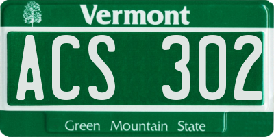 VT license plate ACS302