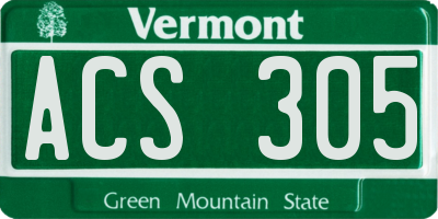 VT license plate ACS305