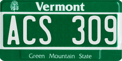 VT license plate ACS309