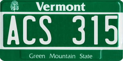 VT license plate ACS315