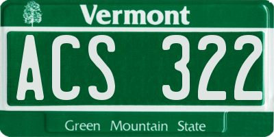 VT license plate ACS322