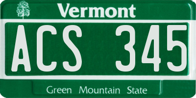 VT license plate ACS345