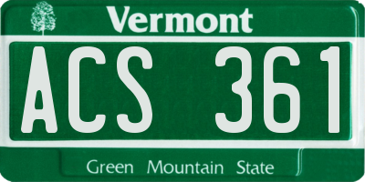 VT license plate ACS361