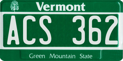 VT license plate ACS362