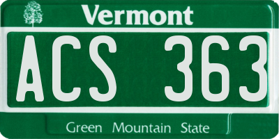 VT license plate ACS363