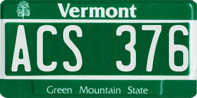 VT license plate ACS376
