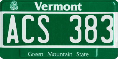 VT license plate ACS383