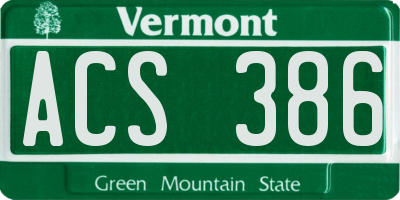 VT license plate ACS386