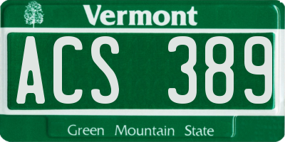 VT license plate ACS389