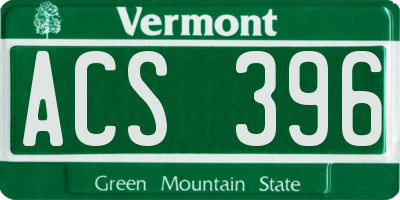 VT license plate ACS396