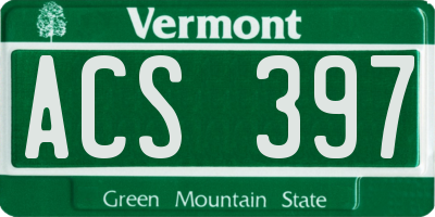 VT license plate ACS397