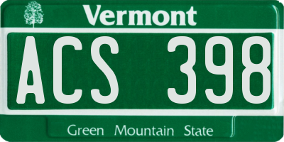 VT license plate ACS398