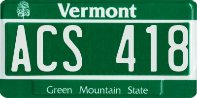 VT license plate ACS418