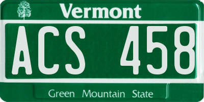 VT license plate ACS458