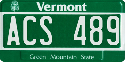 VT license plate ACS489