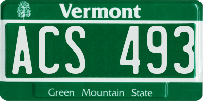 VT license plate ACS493