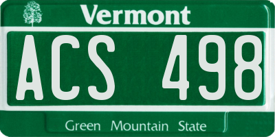VT license plate ACS498