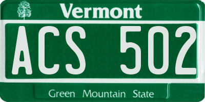 VT license plate ACS502