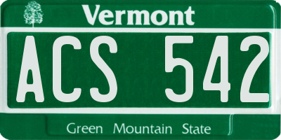 VT license plate ACS542