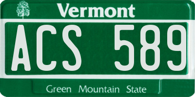 VT license plate ACS589