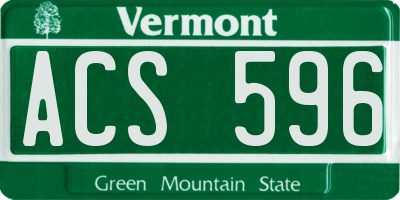 VT license plate ACS596