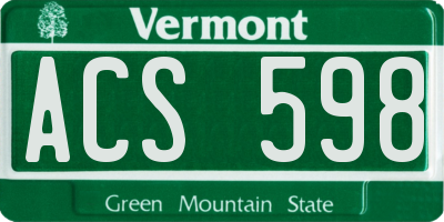 VT license plate ACS598
