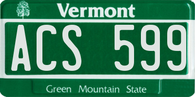 VT license plate ACS599