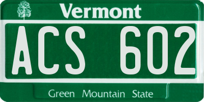 VT license plate ACS602