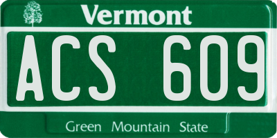 VT license plate ACS609