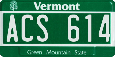 VT license plate ACS614