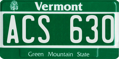 VT license plate ACS630