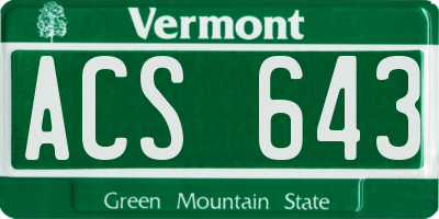 VT license plate ACS643