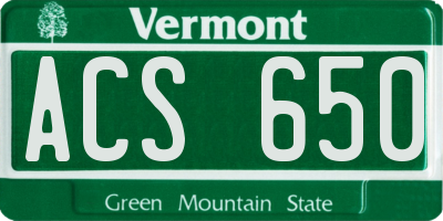 VT license plate ACS650