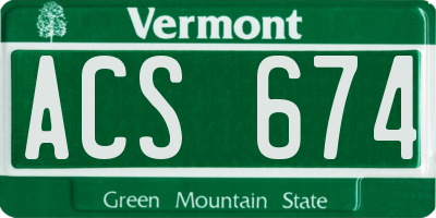 VT license plate ACS674
